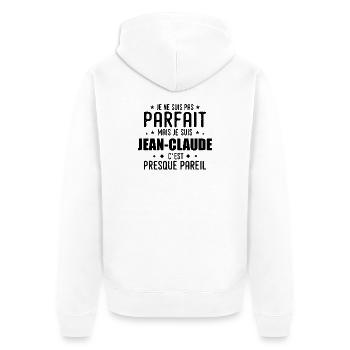 Jean-Claude: authentic, imperfect, top, proud - Unisex Premium Organic Zip Hoodie - white - Back - Thijin (182cm)