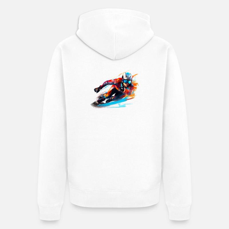 Fahrender Skirennfahrer mit Farbexplosion - Unisex Premium Bio Zip Hoodie - Weiß