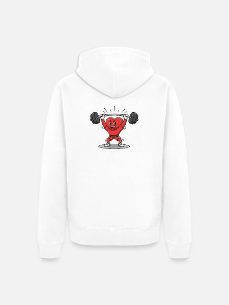 Strong Heart Lifting Weights Cartoon Design - Unisex Premium Organic Zip Hoodie - white