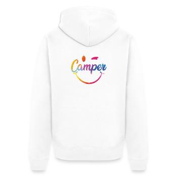 Bunter Camper Smiley Logo - Unisex Premium Bio Zip Hoodie - Weiß - Hinten - Thijin (182cm)