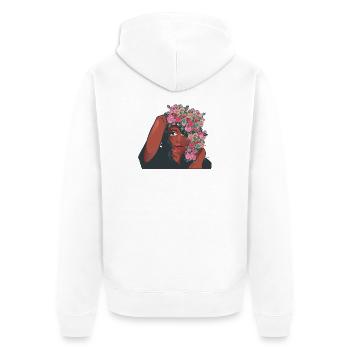 Rosa Blumen Afro Haare Schwarze Frau Brustkrebs - Unisex Premium Bio Zip Hoodie - Weiß - Hinten - Thijin (182cm)