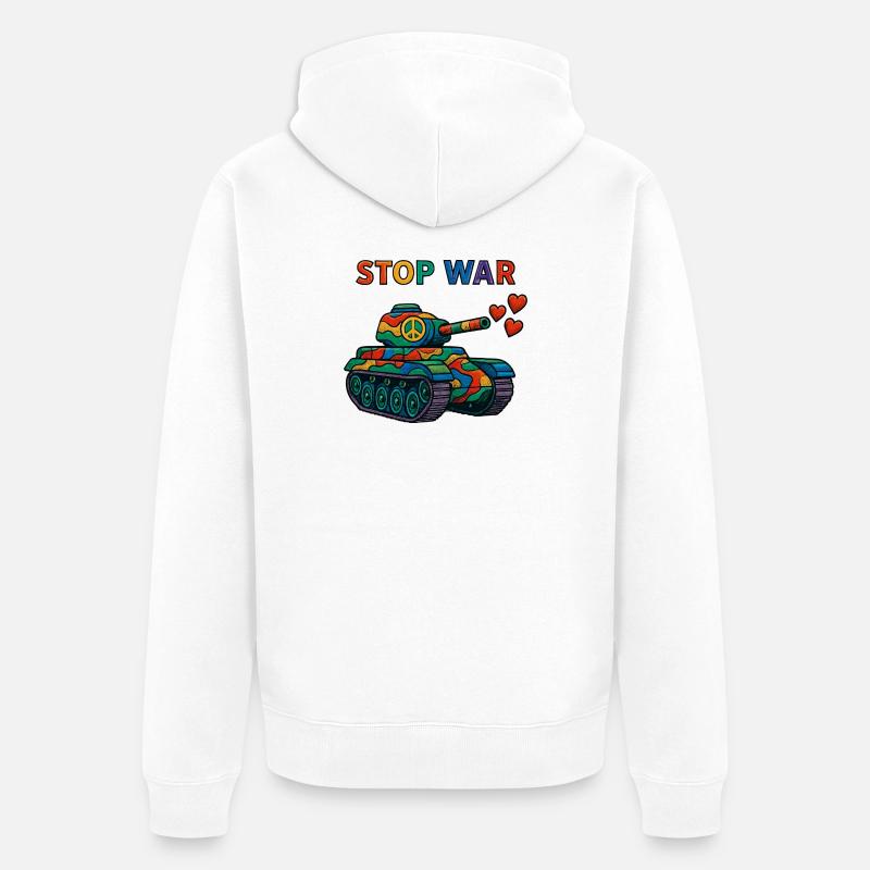 Regenbogen Panzer mit Peace-Zeichen – STOP WAR - Unisex Premium Bio Zip Hoodie - Weiß