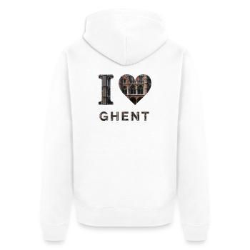 J’adore Gand – Design architectural gothique - Veste à capuche bio Premium Unisexe - blanc - Dos - Thijin (182cm)