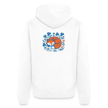 Schlafender Fuchs im Blumen-Nachtgarten - Unisex Premium Bio Zip Hoodie - Weiß - Hinten - Thijin (182cm)