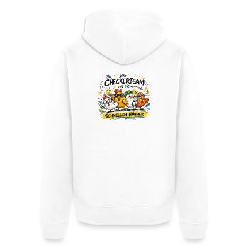 The checker team and the fast chickens - Unisex Premium Organic Zip Hoodie - white - Back - Thijin (182cm)