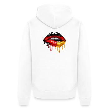 German Girl Deutschland Flagge Lippen Fußball - Unisex Premium Bio Zip Hoodie - Weiß - Hinten - Thijin (182cm)
