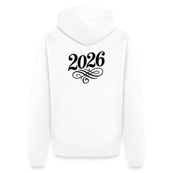 2026 Jahr - Unisex Premium Bio Zip Hoodie - Weiß - Hinten - Thijin (182cm)