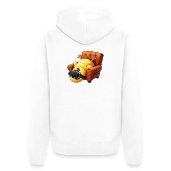 Küken mit VR Brille im Sessel - Unisex Premium Bio Zip Hoodie - Weiß - Hinten - Thijin (182cm)