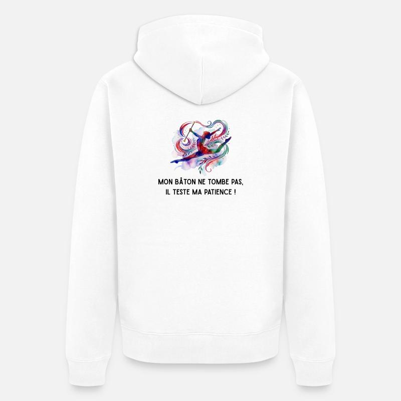 Mon_bton_ne_tombe_pas-_il_teste_ma_patience_- - Veste à capuche bio Premium Unisexe - blanc