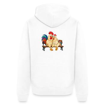 Hahn und Henne - Unisex Premium Bio Zip Hoodie - Weiß - Hinten - Thijin (182cm)