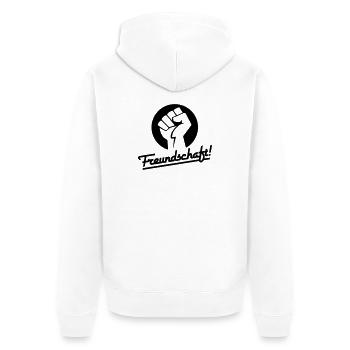 Freundschaft v.1 (Farbe änderbar) - Unisex Premium Bio Zip Hoodie - Weiß - Hinten - Thijin (182cm)