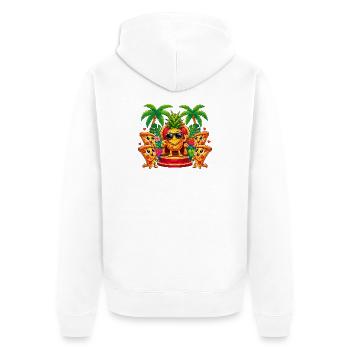 Pineapple King mit Pizza-Freunden - Unisex Premium Bio Zip Hoodie - Weiß - Hinten - Thijin (182cm)