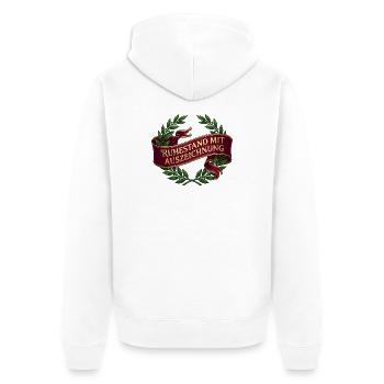 Ruhestand mit Auszeichnung – Klassischer Kranz - Unisex Premium Bio Zip Hoodie - Weiß - Hinten - Thijin (182cm)