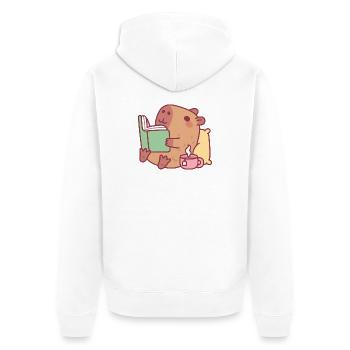 Niedliche Capybara entspannt und liest ein Buch - Unisex Premium Bio Zip Hoodie - Weiß - Hinten - Thijin (182cm)