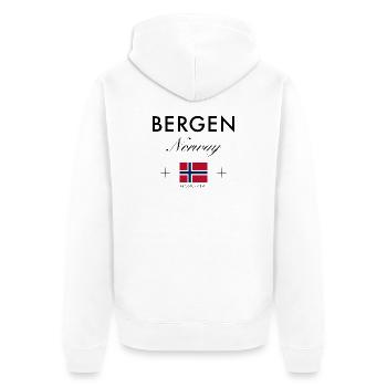 Bergen Norvège Coordonnées Souvenir de voyage - Veste à capuche bio Premium Unisexe - blanc - Dos - Thijin (182cm)