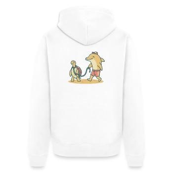Delfin geht Gassi mit Schildkröte - Unisex Premium Bio Zip Hoodie - Weiß - Hinten - Thijin (182cm)