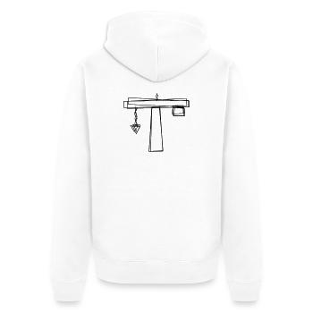 Baukran handgezeichnet - Unisex Premium Bio Zip Hoodie - Weiß - Hinten - Thijin (182cm)