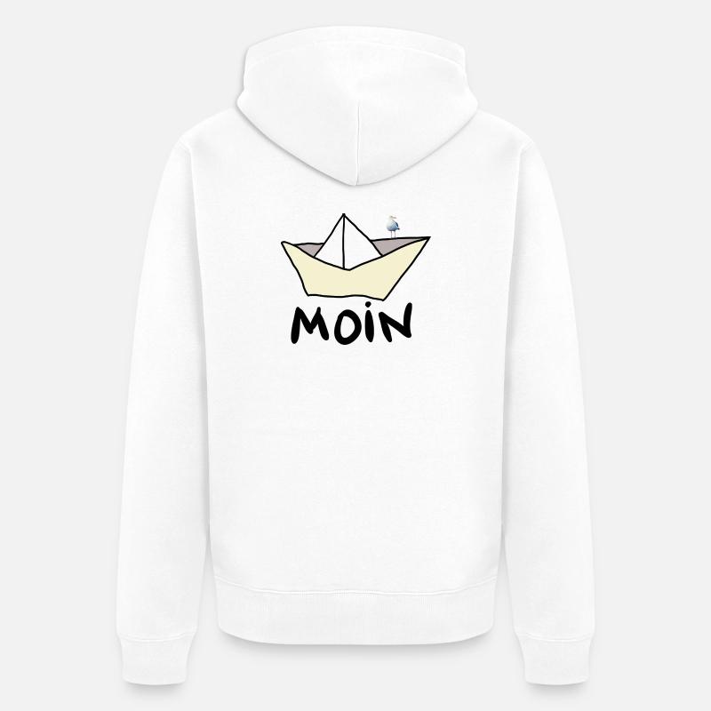 Papierboot am Strand mit Möwe - Unisex Premium Bio Zip Hoodie - Weiß