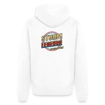 Sturm Legende - Unisex Premium Bio Zip Hoodie - Weiß - Hinten - Thijin (182cm)