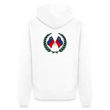 Drapeaux Liechtenstein en couronne de laurier - Veste à capuche bio Premium Unisexe - blanc - Dos - Thijin (182cm)