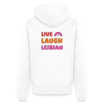 LGBTQ Pride Month - Leben, Lachen, Lesbisch - Unisex Premium Bio Zip Hoodie - Weiß - Hinten - Thijin (182cm)