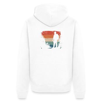 Hiker Silhouette Against Sunset Stripes - Unisex Premium Organic Zip Hoodie - white - Back - Thijin (182cm)