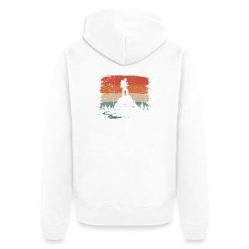 Wanderer auf dem Gipfel des Sonnenuntergangs - Unisex Premium Bio Zip Hoodie - Weiß - Hinten - Thijin (182cm)