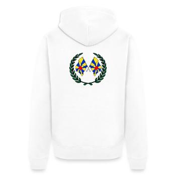 Flags of West Flanders in laurel wreath - Unisex Premium Organic Zip Hoodie - white - Back - Thijin (182cm)