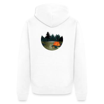 Zelt und Lagerfeuer im dunklen Wald - Unisex Premium Bio Zip Hoodie - Weiß - Hinten - Thijin (182cm)
