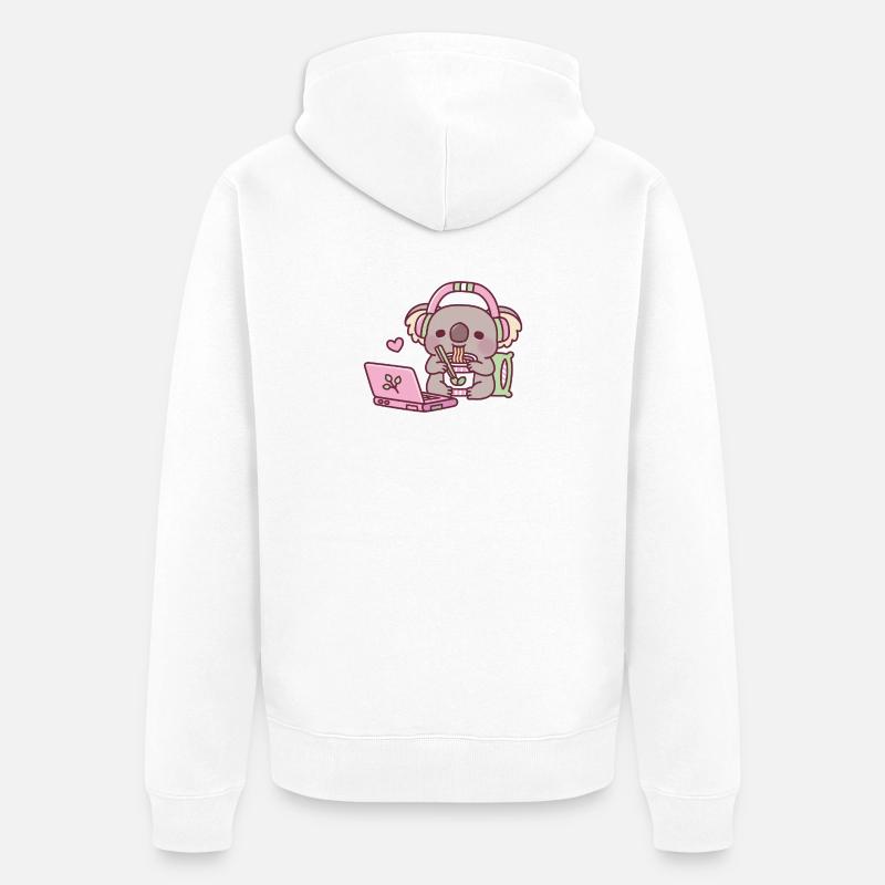 Mignon koala mangeant des nouilles instantanées - Veste à capuche bio Premium Unisexe - blanc