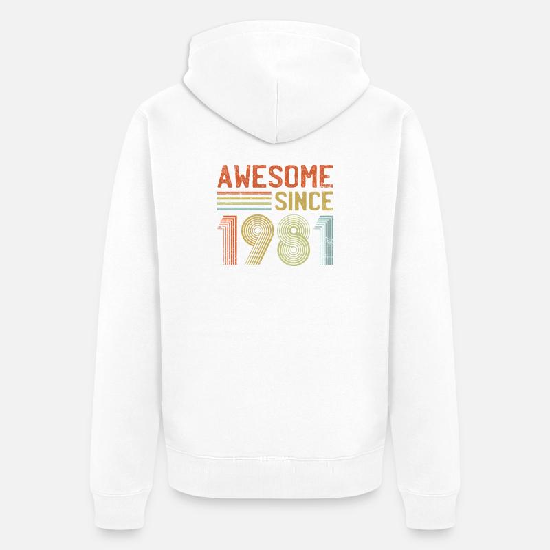 Rétro 1981 Typographie Design - Veste à capuche bio Premium Unisexe - blanc