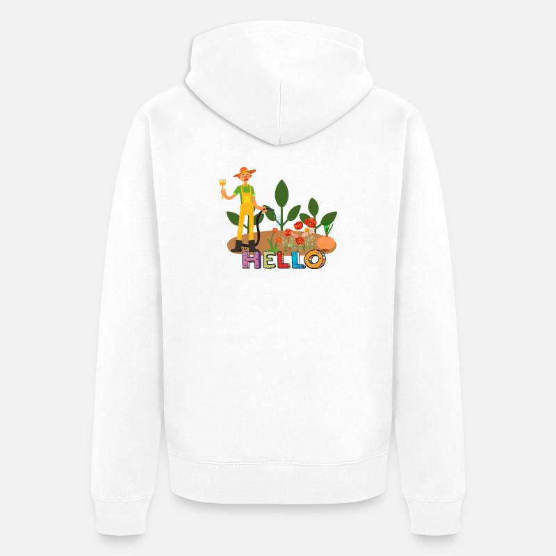 Bonjour jardinier – jardinier et fleurs. - Veste à capuche bio Premium Unisexe - blanc