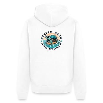Surfing Turtle Keepin Slow and Stoked - Unisex Premium Organic Zip Hoodie - white - Back - Thijin (182cm)