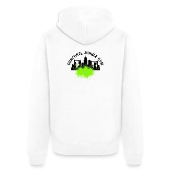 Concrete Jungle GYM - Unisex Premium Bio Zip Hoodie - Weiß - Hinten - Thijin (182cm)