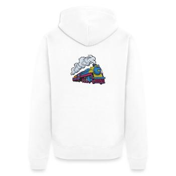 Dampflokomotive Farbexplosion - Unisex Premium Bio Zip Hoodie - Weiß - Hinten - Thijin (182cm)