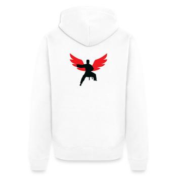 Aikido – Kampfsport – Aikido - Unisex Premium Bio Zip Hoodie - Weiß - Hinten - Thijin (182cm)