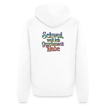 Gay parce que j’ai le goût de la fierté arc-en-ciel - Veste à capuche bio Premium Unisexe - blanc - Dos - Thijin (182cm)