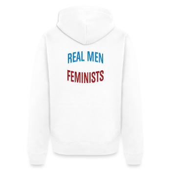 Real Men Are Feminists Equality Statement Tee - Unisex Premium Organic Zip Hoodie - white - Back - Thijin (182cm)