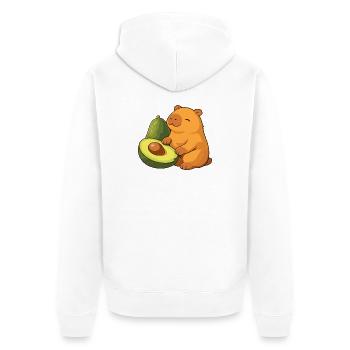 Capybara mit Avocado - Unisex Premium Bio Zip Hoodie - Weiß - Hinten - Thijin (182cm)