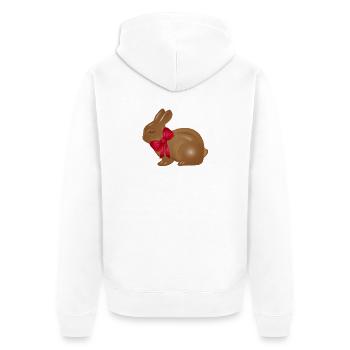 Schokoladen-Osterhase mit roter Schleife Motiv - Unisex Premium Bio Zip Hoodie - Weiß - Hinten - Thijin (182cm)