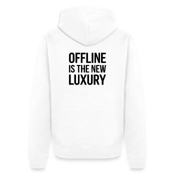 Le mode hors ligne est le nouveau luxe – un t-shirt minimaliste en texte - Veste à capuche bio Premium Unisexe - blanc - Dos - Thijin (182cm)