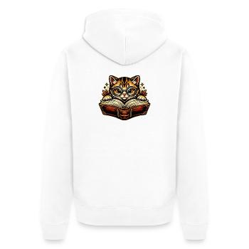 Kätzchen mit Brille beim Lesen - Unisex Premium Bio Zip Hoodie - Weiß - Hinten - Thijin (182cm)
