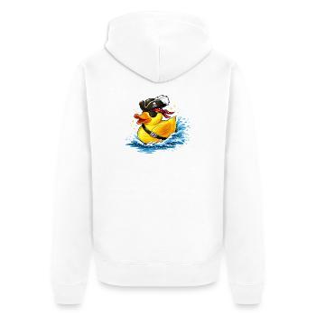 Freche Gummiente im Piratenlook mit Augenklappe - Unisex Premium Bio Zip Hoodie - Weiß - Hinten - Thijin (182cm)