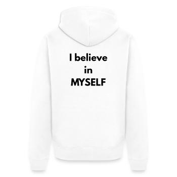 Ich glaube an MICH SELBST - Unisex Premium Bio Zip Hoodie - Weiß - Hinten - Thijin (182cm)