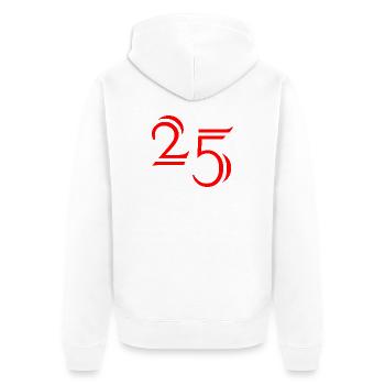 25. 25 JAHRE. 25. JUBILÄUM. 25 JAHRESJUBILÄUM. - Unisex Premium Bio Zip Hoodie - Weiß - Hinten - Thijin (182cm)