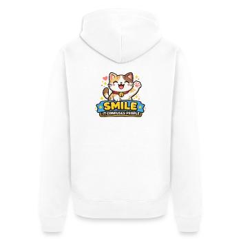 Lächelnde Katze Verwirrt Menschen - Unisex Premium Bio Zip Hoodie - Weiß - Hinten - Thijin (182cm)