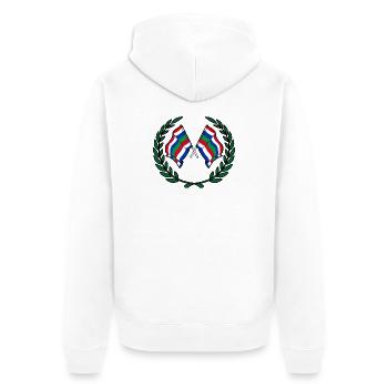 Schier Lorbeerflaggen – Inselstolz - Unisex Premium Bio Zip Hoodie - Weiß - Hinten - Thijin (182cm)