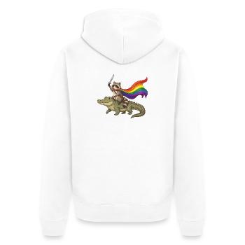 Mois de la Fierté LGBTQ - Proud LGBTQ Raccoon - Veste à capuche bio Premium Unisexe - blanc - Dos - Thijin (182cm)
