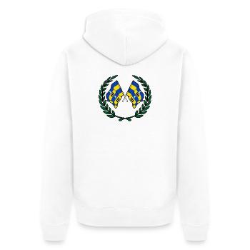 Ameland Lorbeerflaggen – Inselstolz - Unisex Premium Bio Zip Hoodie - Weiß - Hinten - Thijin (182cm)