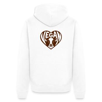 Vegan - Herz für Tiere mit Kälbchen - Unisex Premium Bio Zip Hoodie - Weiß - Hinten - Thijin (182cm)
